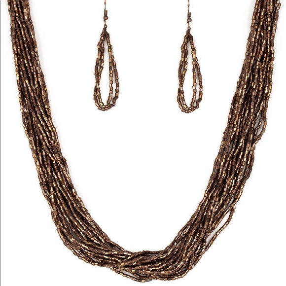 Copper seed bead necklace set - Picture 2 of 4